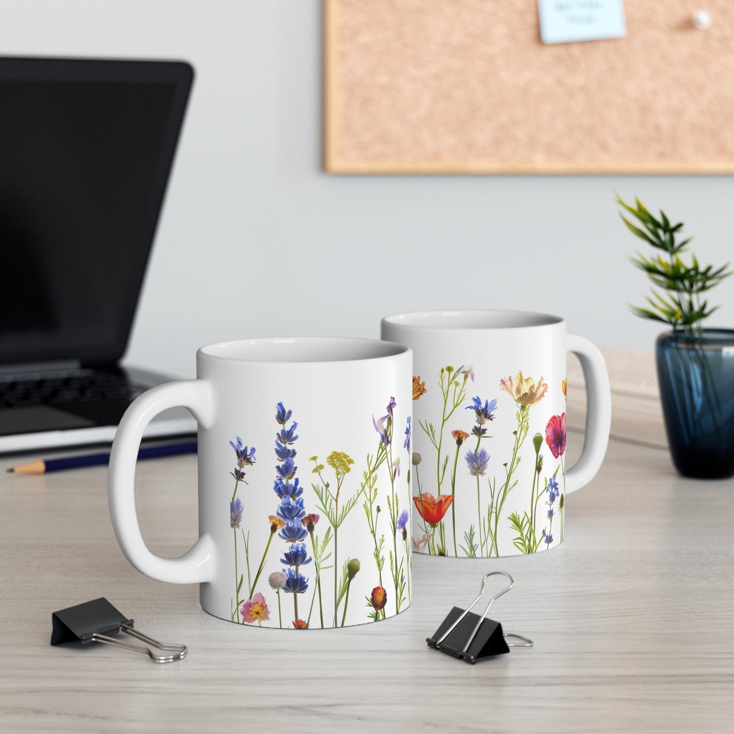 Pressed Wildflower Mug: Boho Watercolor Floral Coffee Mug