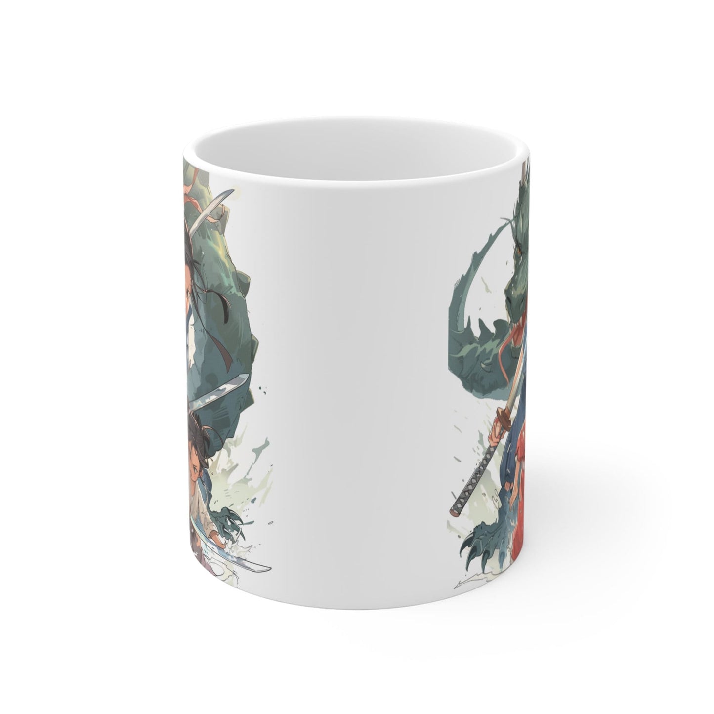 Anime Mother's Day Mug - Mother and Children Slaying a Monster/Dragon with swords