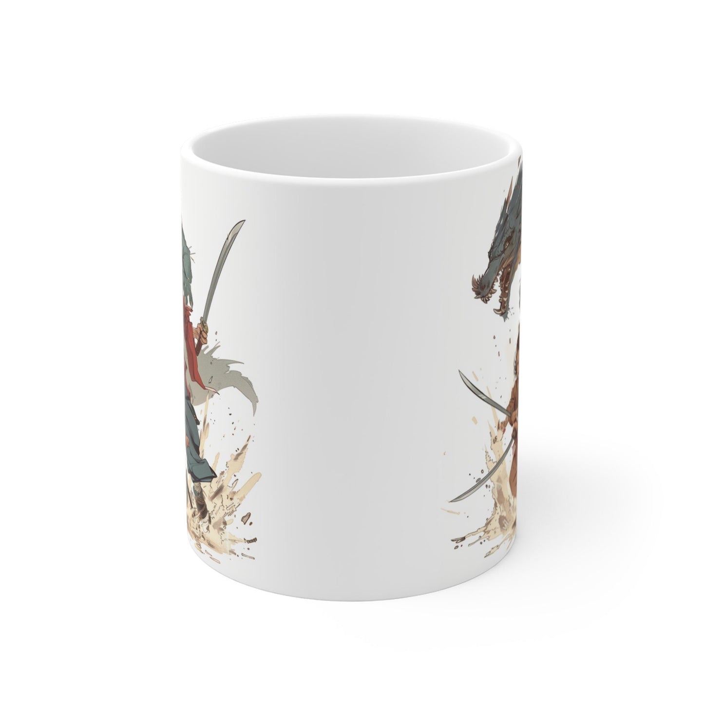 Anime Mother's Day Mug - Mother and Children Slaying a Monster/Dragon with swords