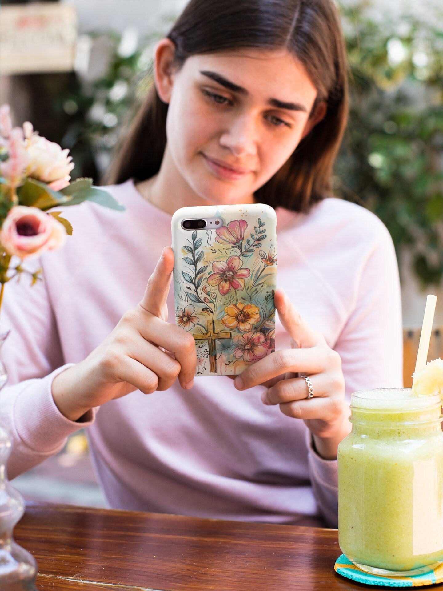 Cross with Whimsical Flowers Tough Phone Case