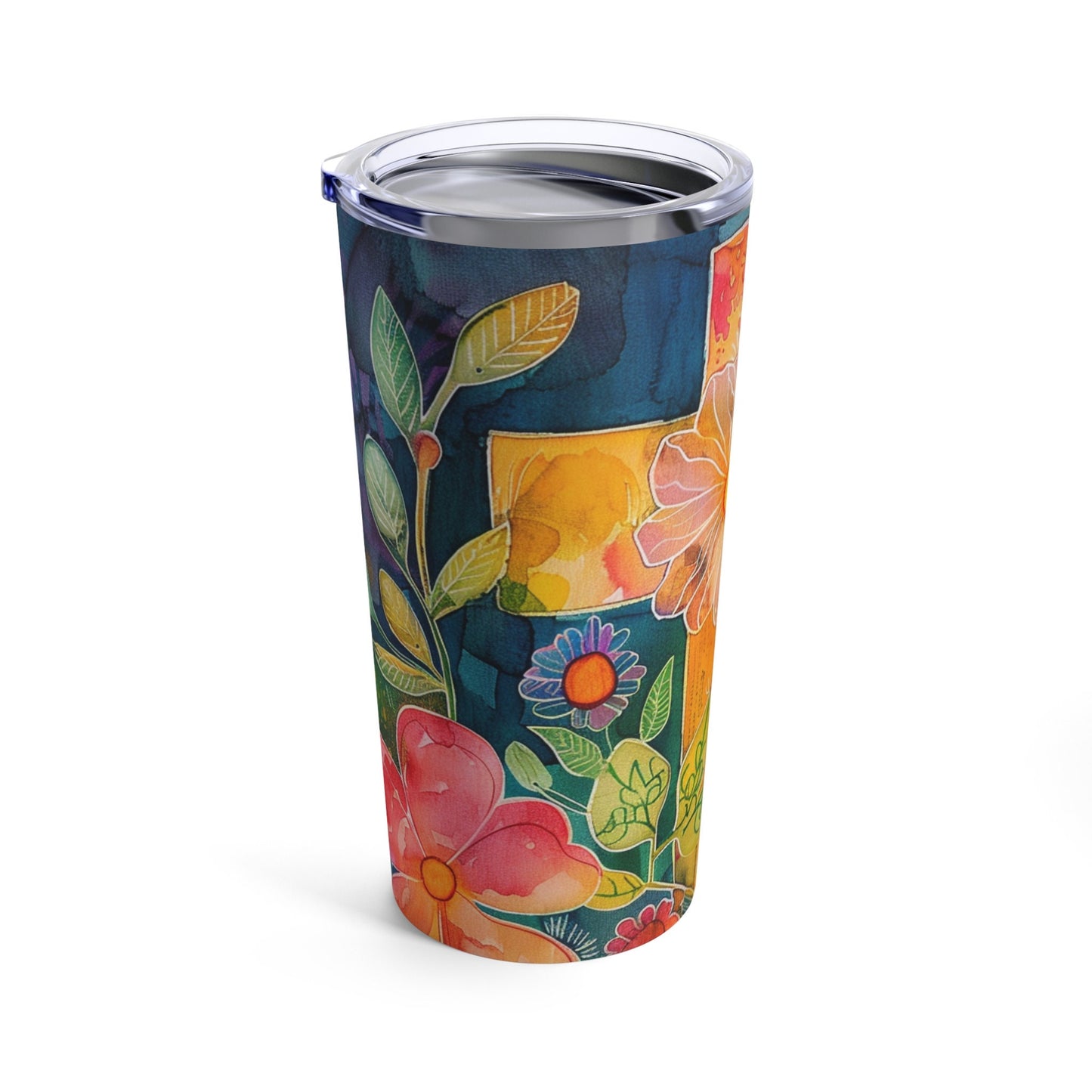 Cross and Whimsical Flowers Tumbler 20oz