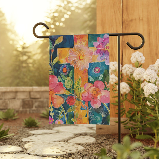 Retro Flowers and Cross Garden & House Banner