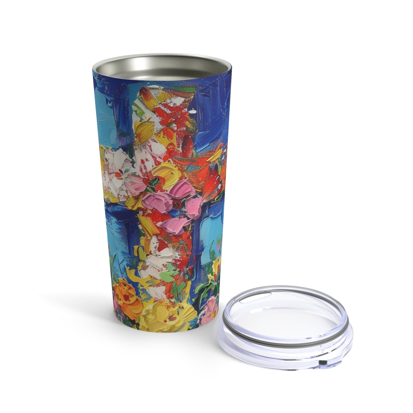 Monet Style Cross and Flowers Tumbler 20oz