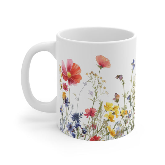 Watercolor Wildflower Mug: Boho Floral Coffee Cup
