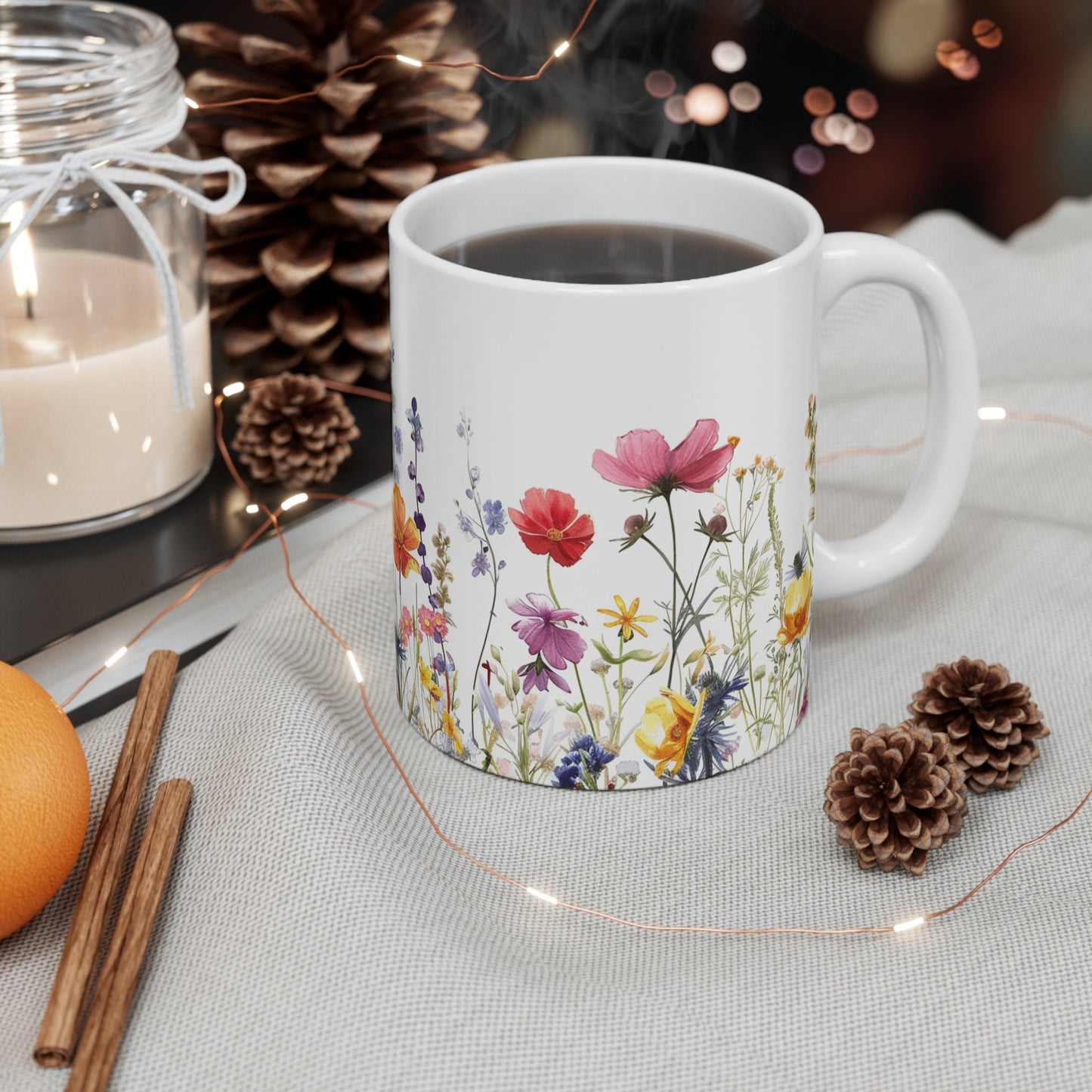 Watercolor Wildflower Mug: Boho Floral Coffee Cup