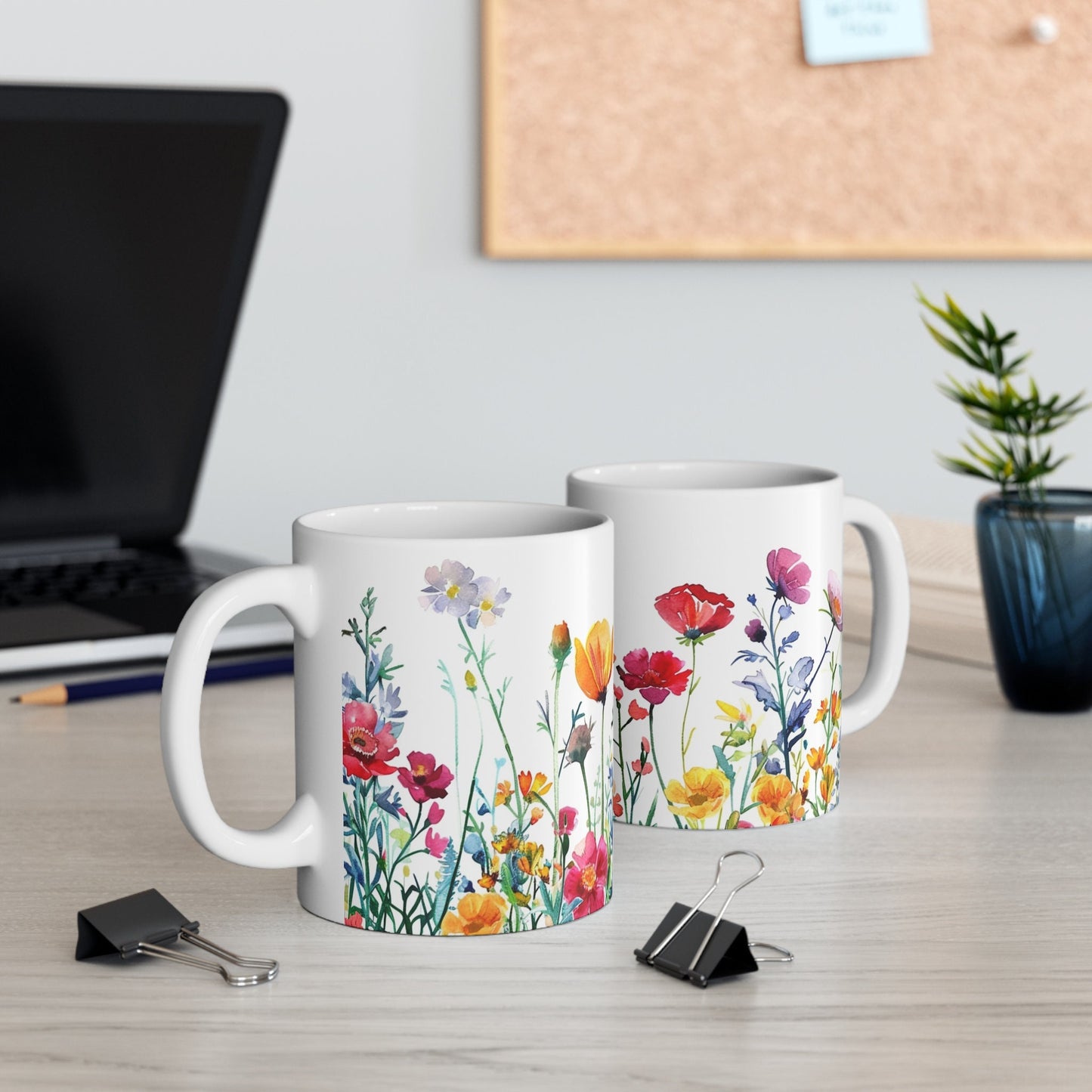 Watercolor Wildflower Mug: Boho Floral Coffee Cup