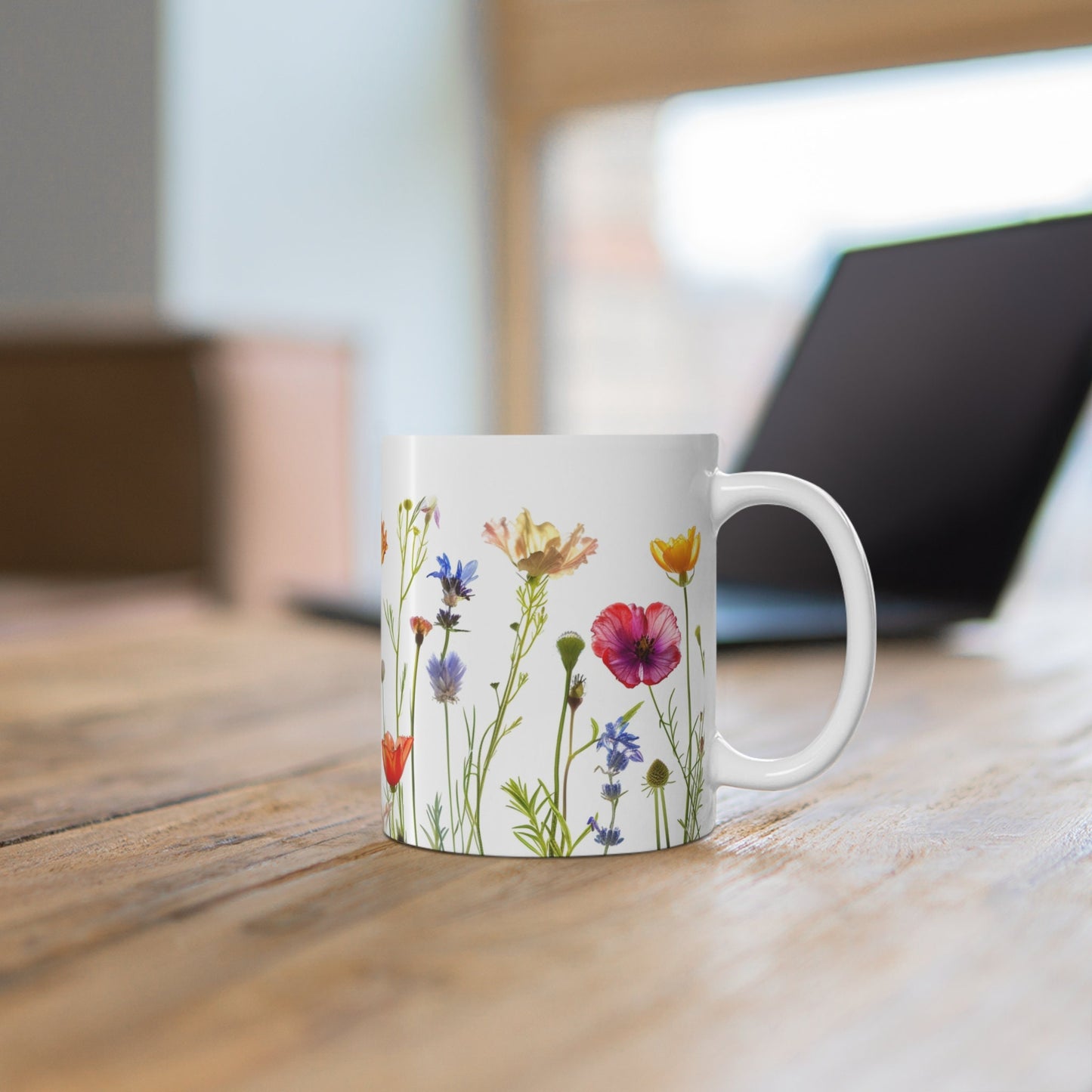 Pressed Wildflower Mug: Boho Watercolor Floral Coffee Mug