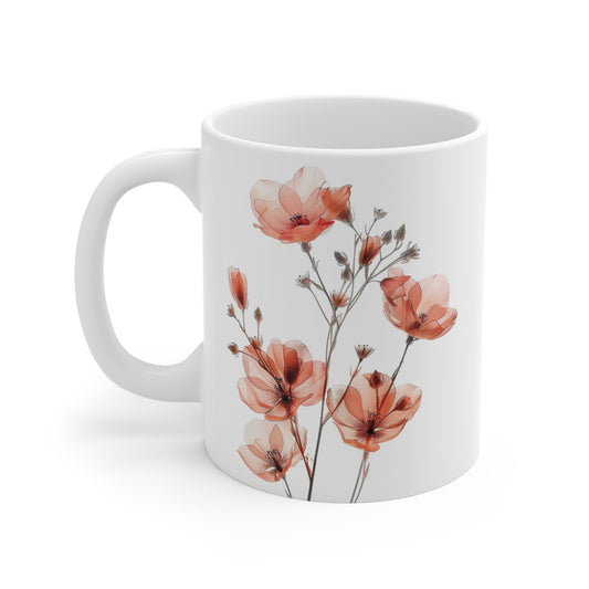 Watercolor Wildflower Mug: Transparent Floral Ceramic Coffee Cup