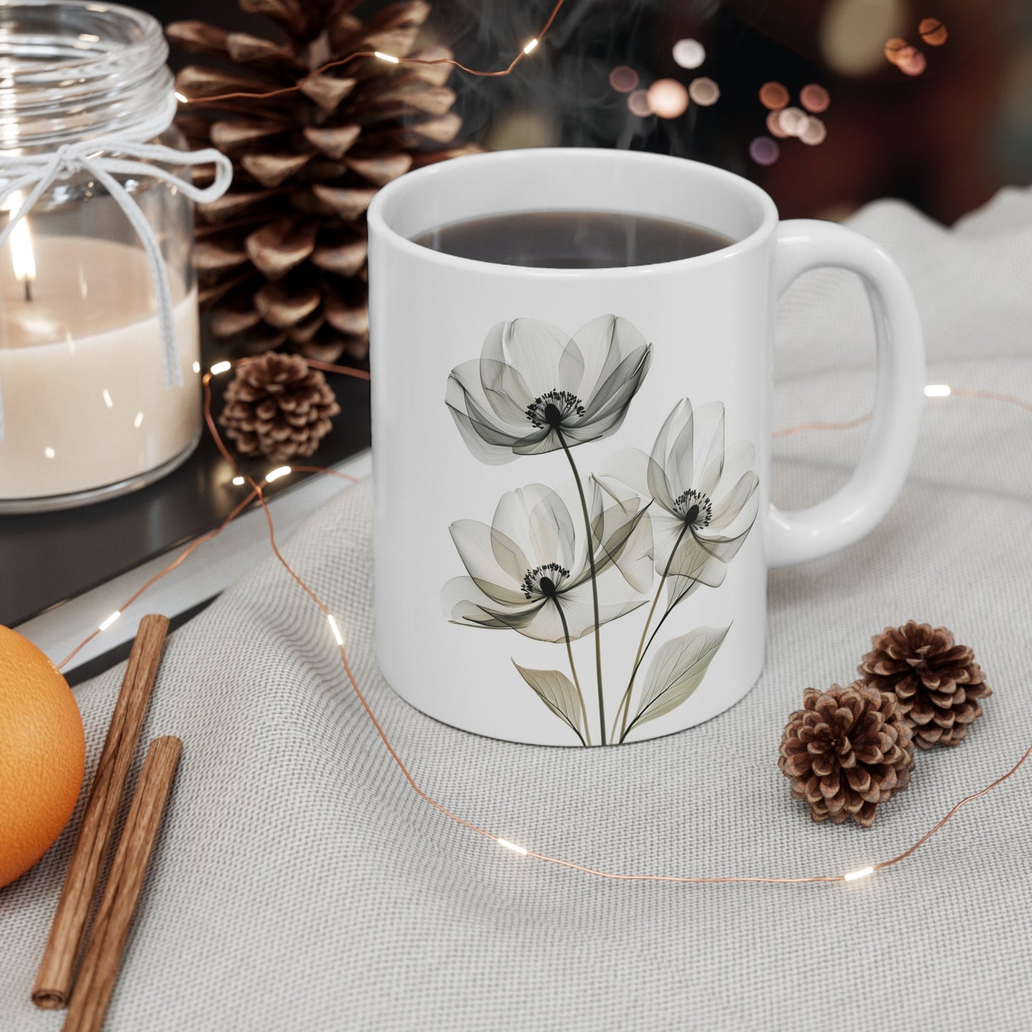 Watercolor Wildflower Mug: Transparent Floral Coffee Cup (11oz)