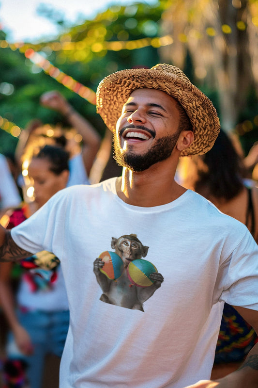 Macaque Monkey Cotton Crew Tee: Playful Graphic Design