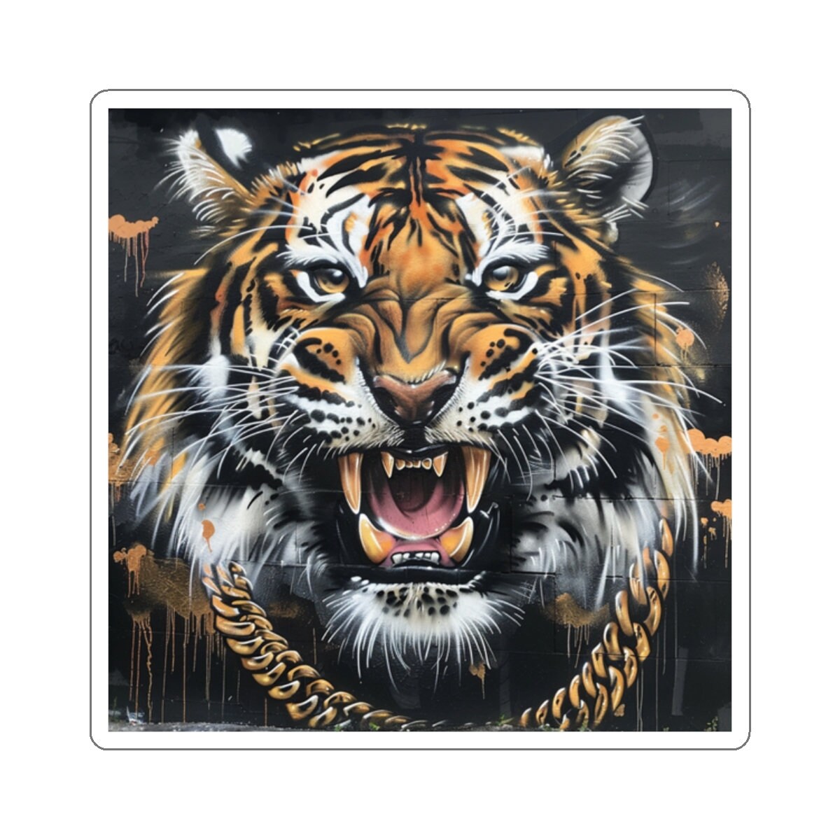 Graffiti Roaring Tiger Kiss-Cut Stickers with a Gold Chain!
