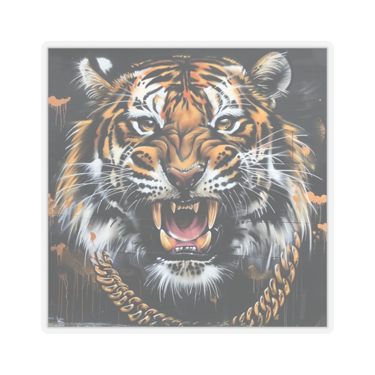 Graffiti Roaring Tiger Kiss-Cut Stickers with a Gold Chain!