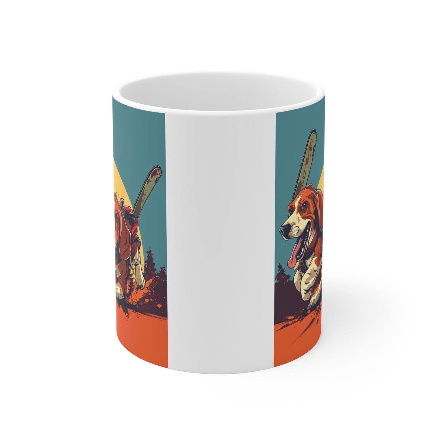 Basset Chainsaw Massacre Coffee Mug - Killer Basset Hounds with Chainsaws