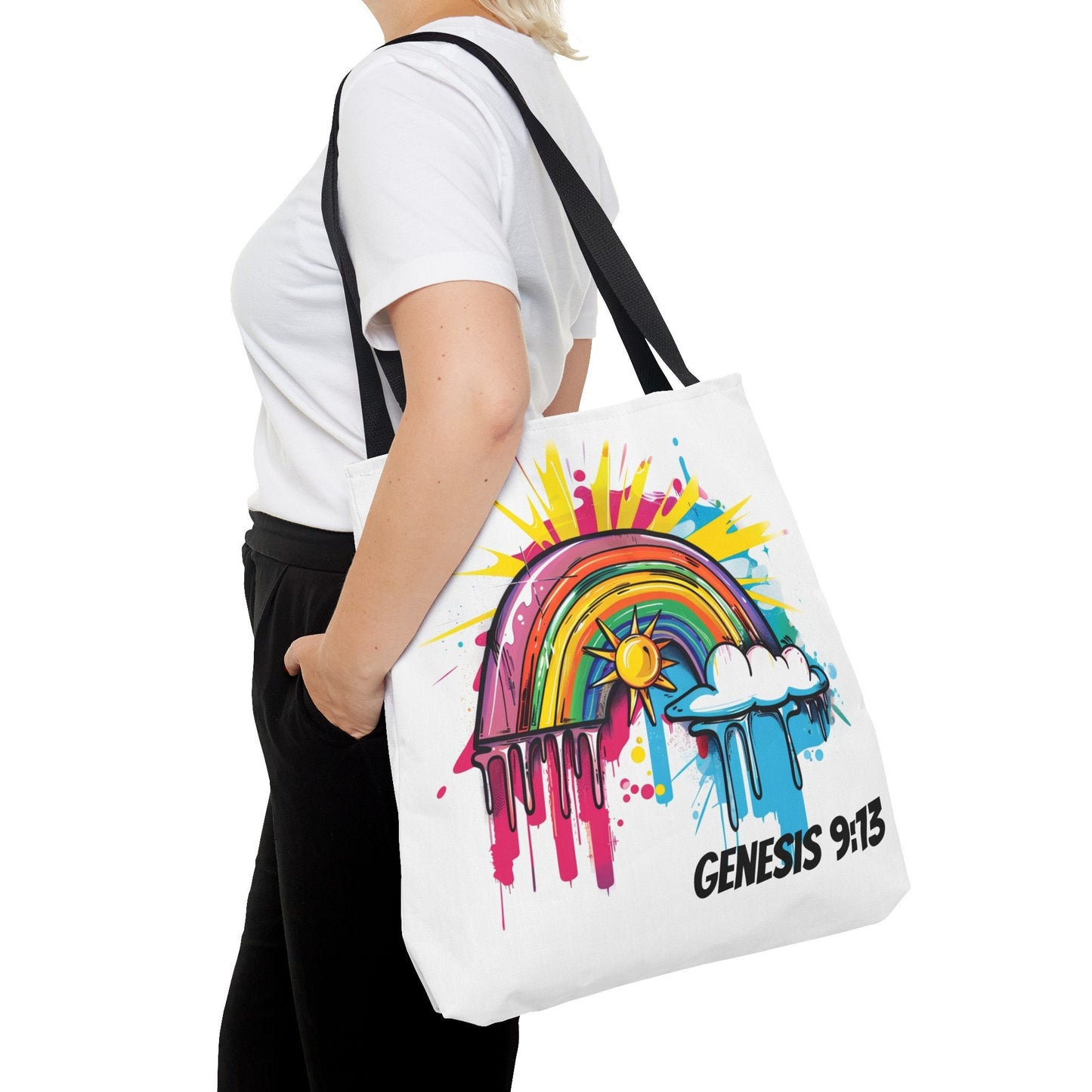 Genesis 9:13 Graffiti Style Rainbow Tote Bag