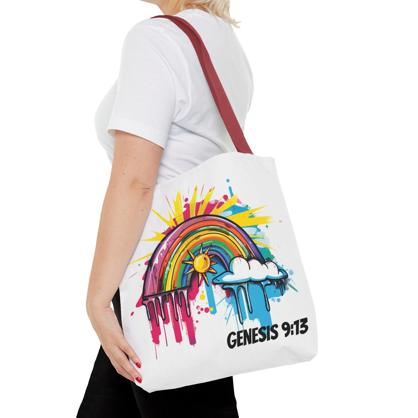 Genesis 9:13 Graffiti Style Rainbow Tote Bag