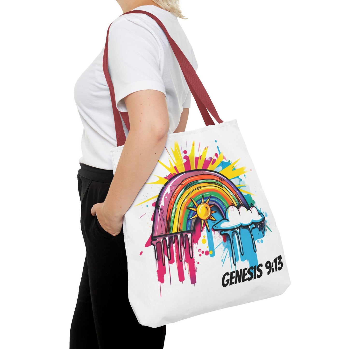 Genesis 9:13 Graffiti Style Rainbow Tote Bag