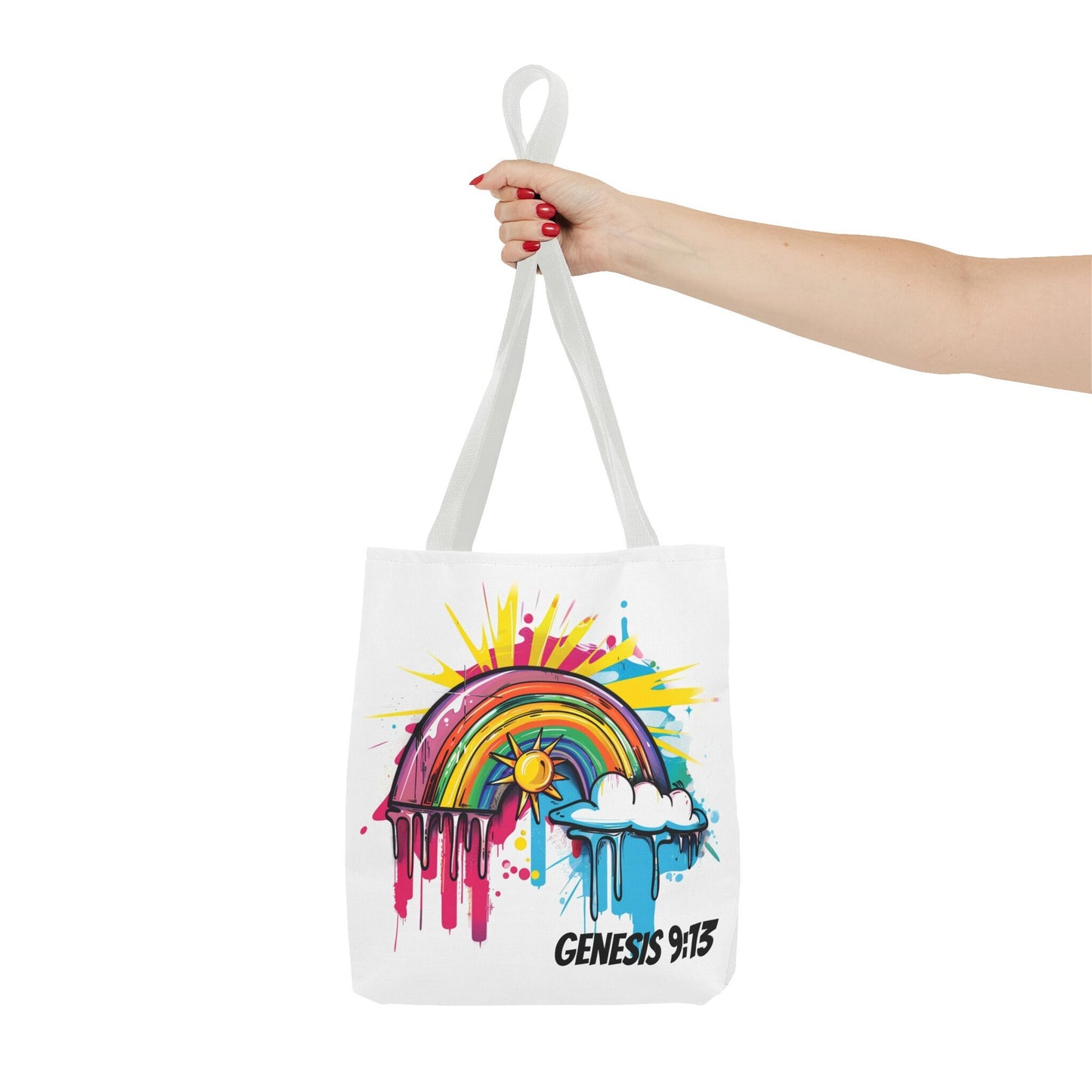 Genesis 9:13 Graffiti Style Rainbow Tote Bag