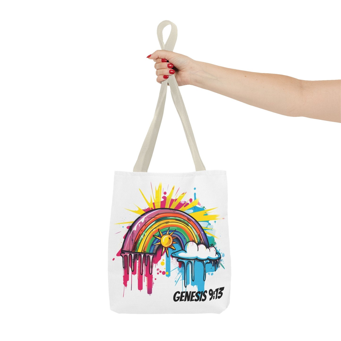 Genesis 9:13 Graffiti Style Rainbow Tote Bag