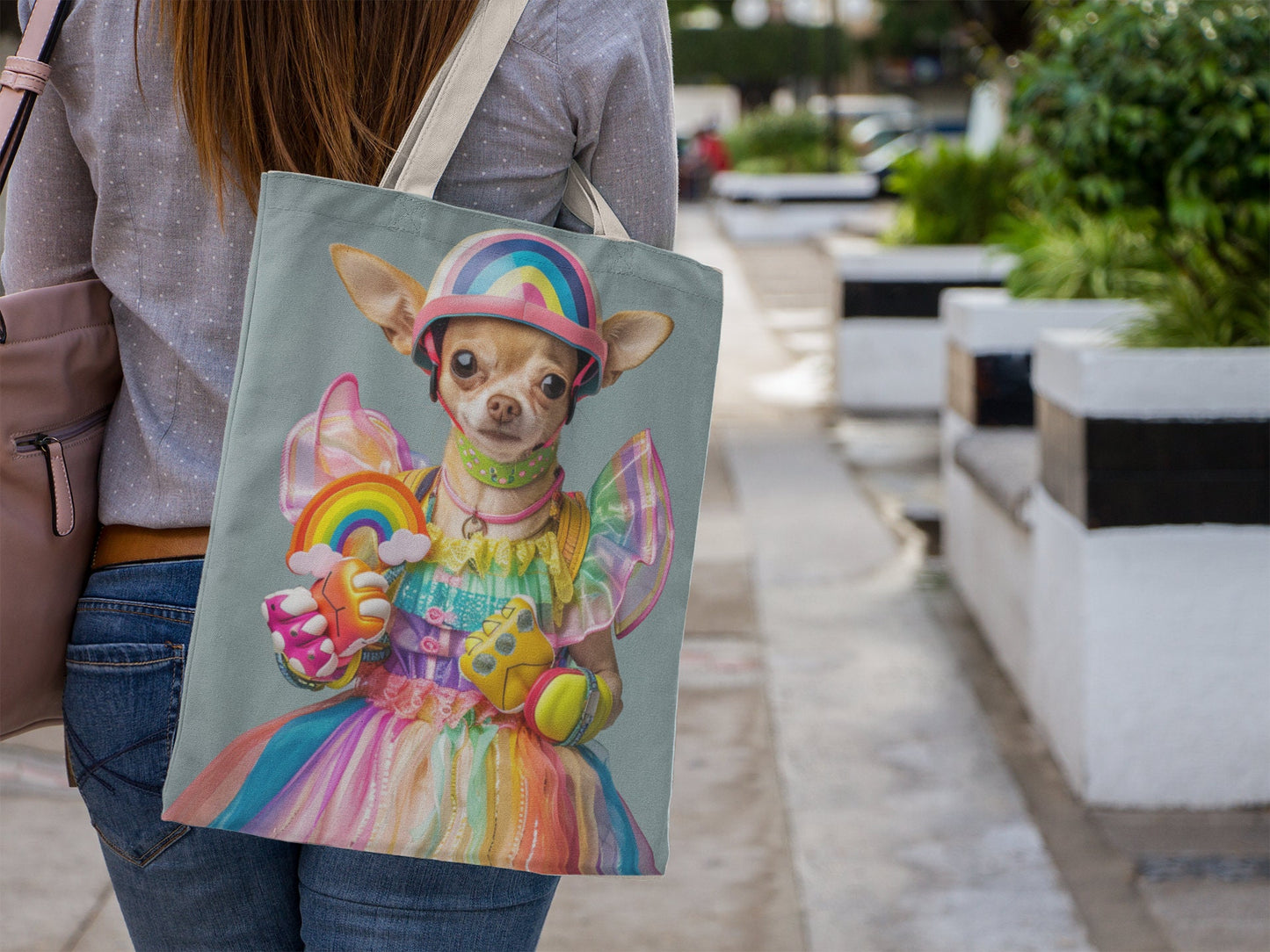 Chihuahua Rainbow Tote Bag