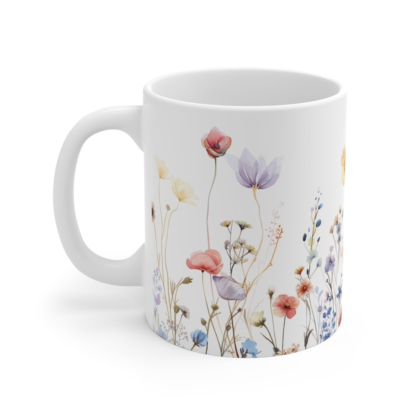 Watercolor Wildflower Mug: Boho Pressed Flowers Coffee Mug