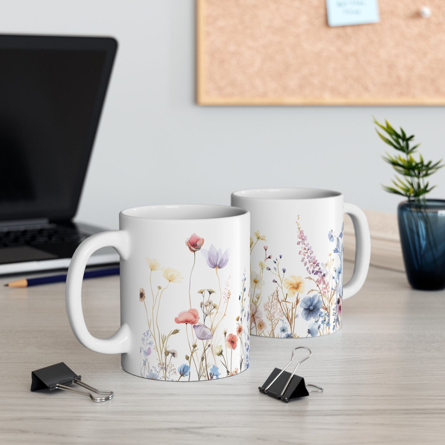 Watercolor Wildflower Mug: Boho Pressed Flowers Coffee Mug