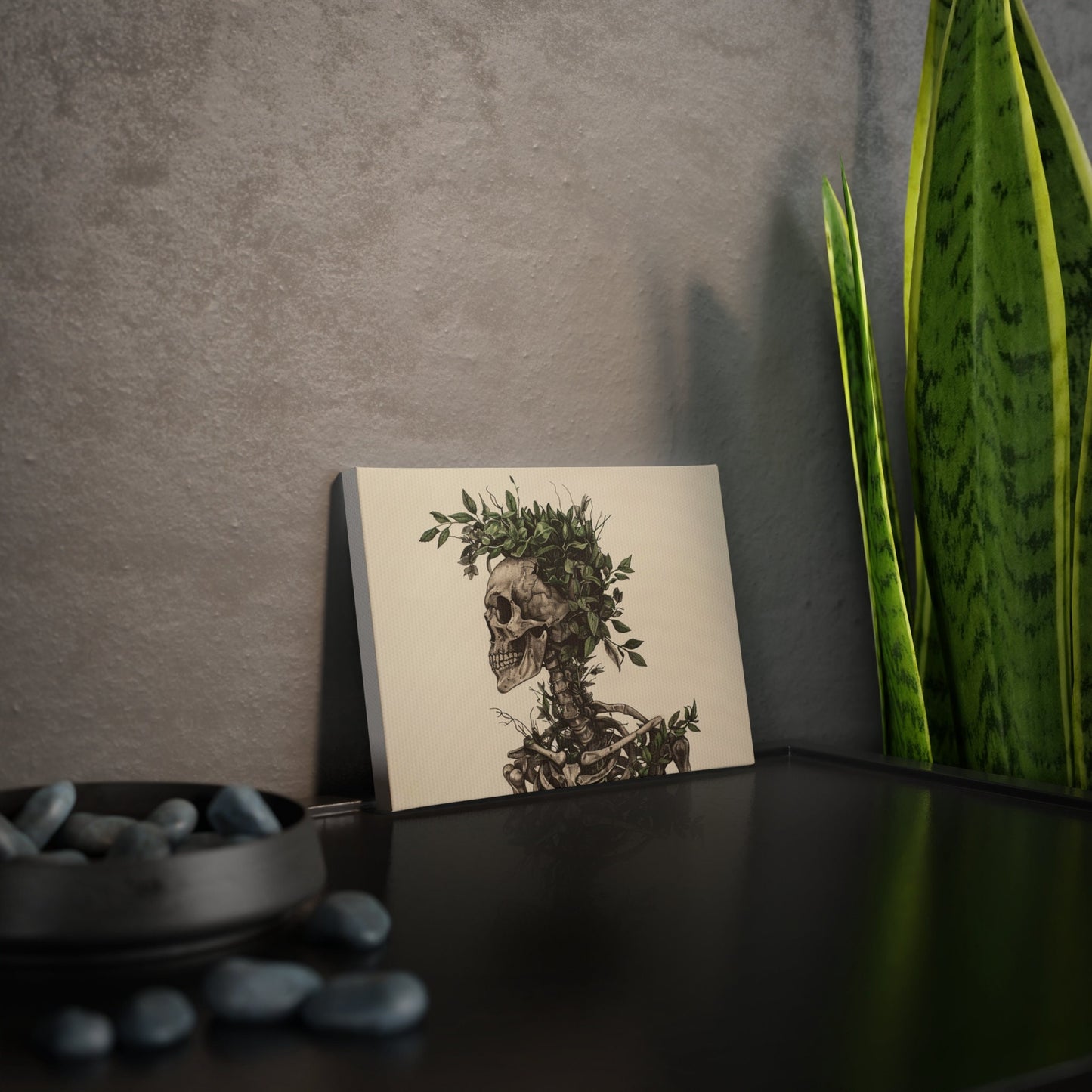 Nature Wins Canvas Photo Tile - Skull and Plant