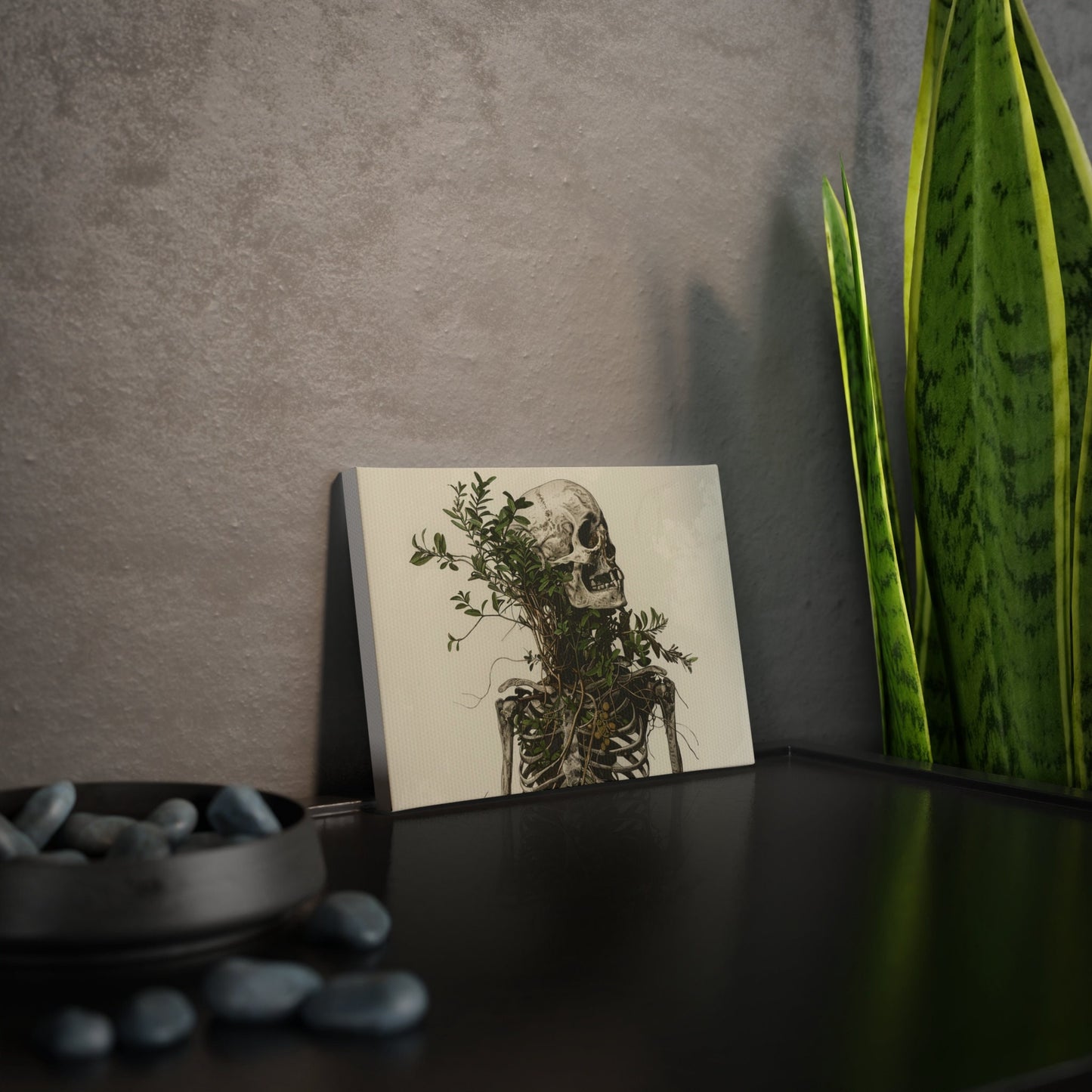 Nature Wins Canvas Photo Tile - Skull and Plant