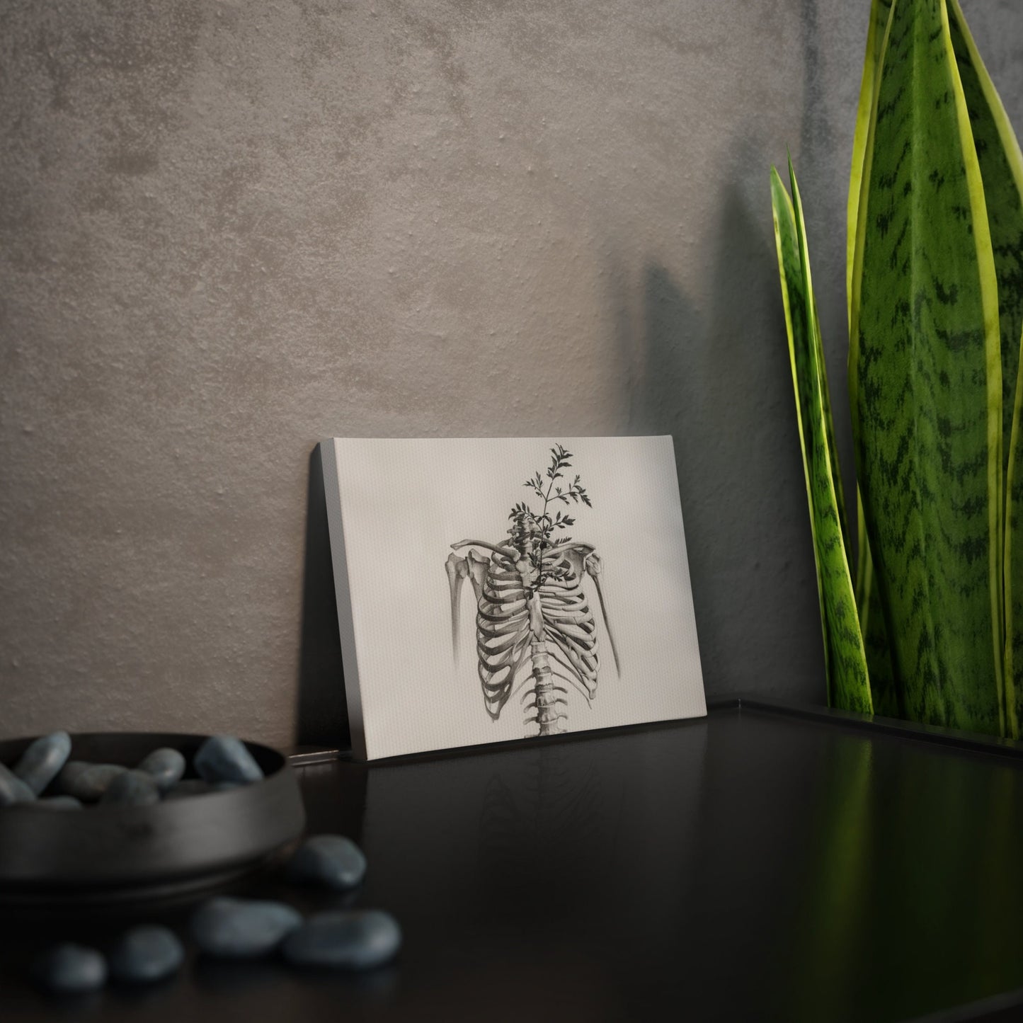 Nature's Anatomy Fusion - Skull and Plant Canvas Tile Print
