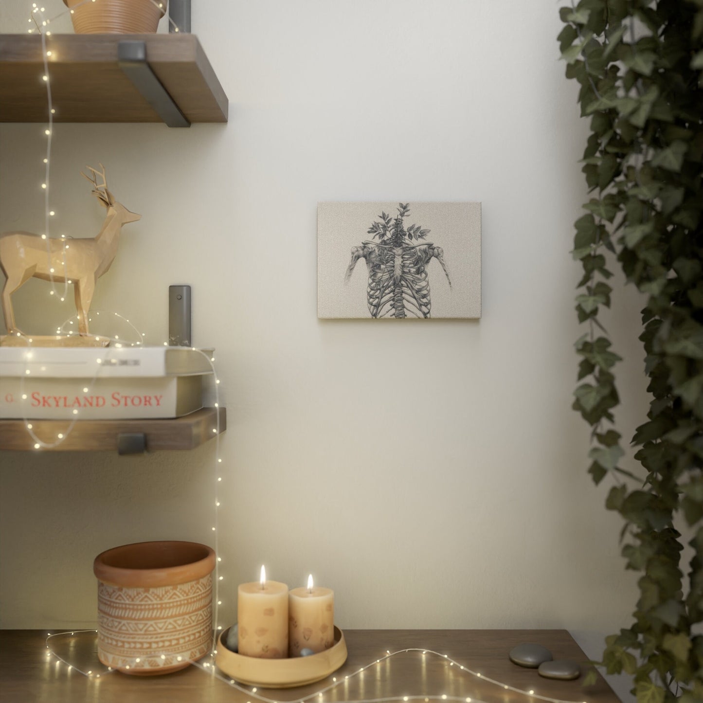 Nature's Anatomy Fusion - Skull and Plant Canvas Tile Print