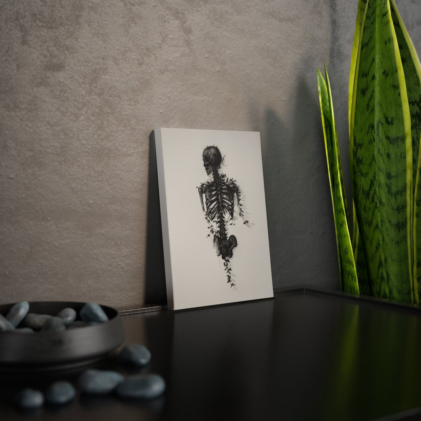 Nature's Anatomy Fusion - Skull and Plant Canvas Tile Print