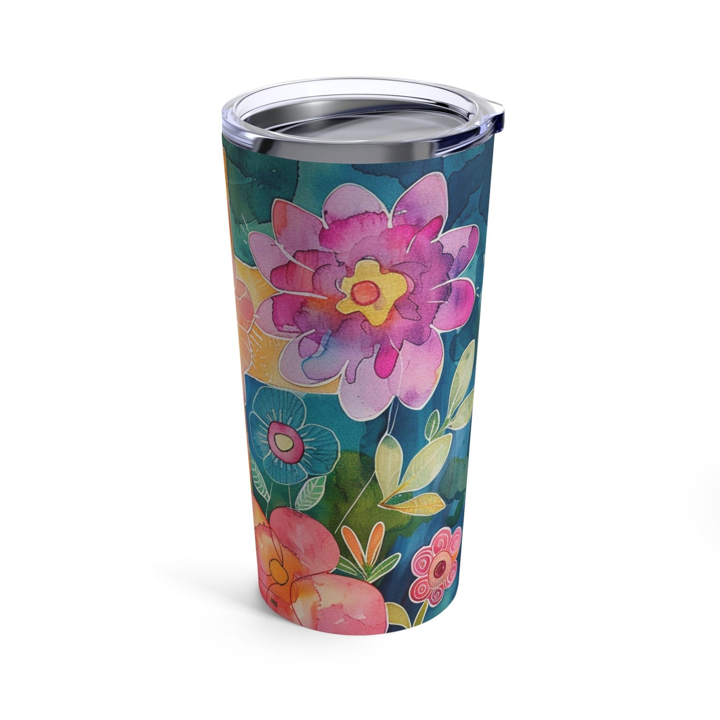 Cross and Whimsical Flowers Tumbler 20oz
