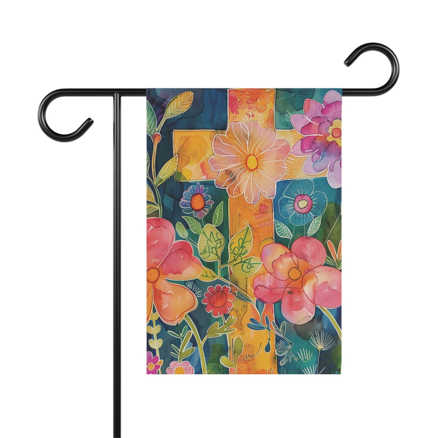 Retro Flowers and Cross Garden & House Banner