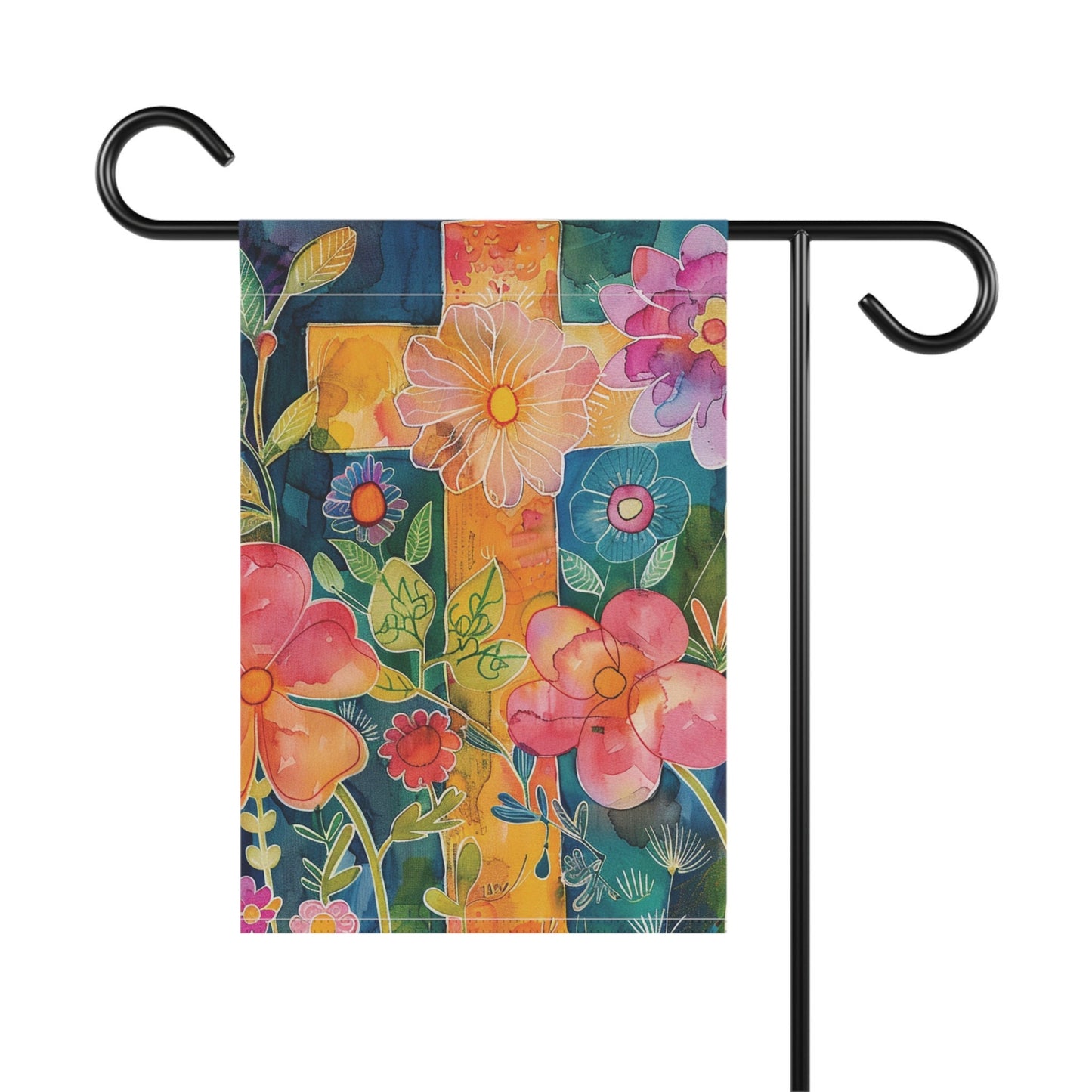 Retro Flowers and Cross Garden & House Banner
