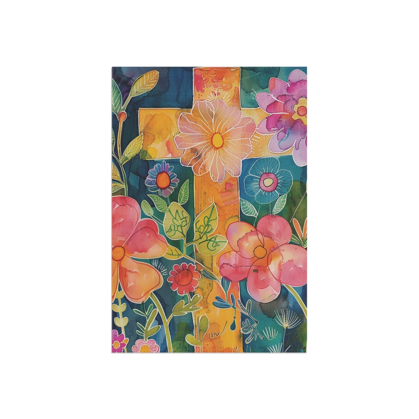 Retro Flowers and Cross Garden & House Banner