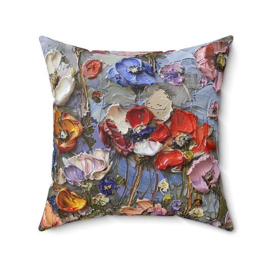 Futuristic Flowers Spun Polyester Square Pillow