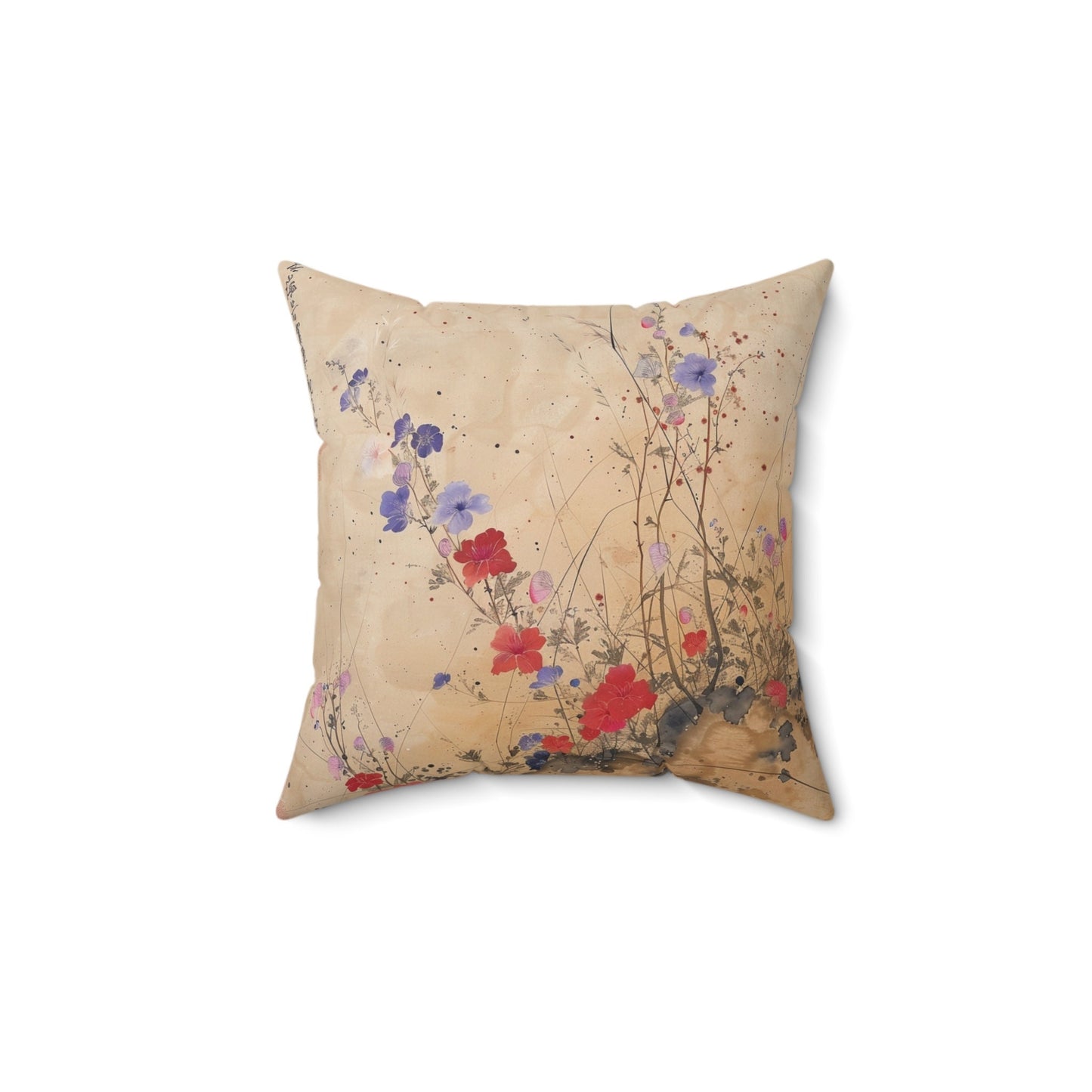 Japanese Wildflowers on a Spun Polyester Square Pillow