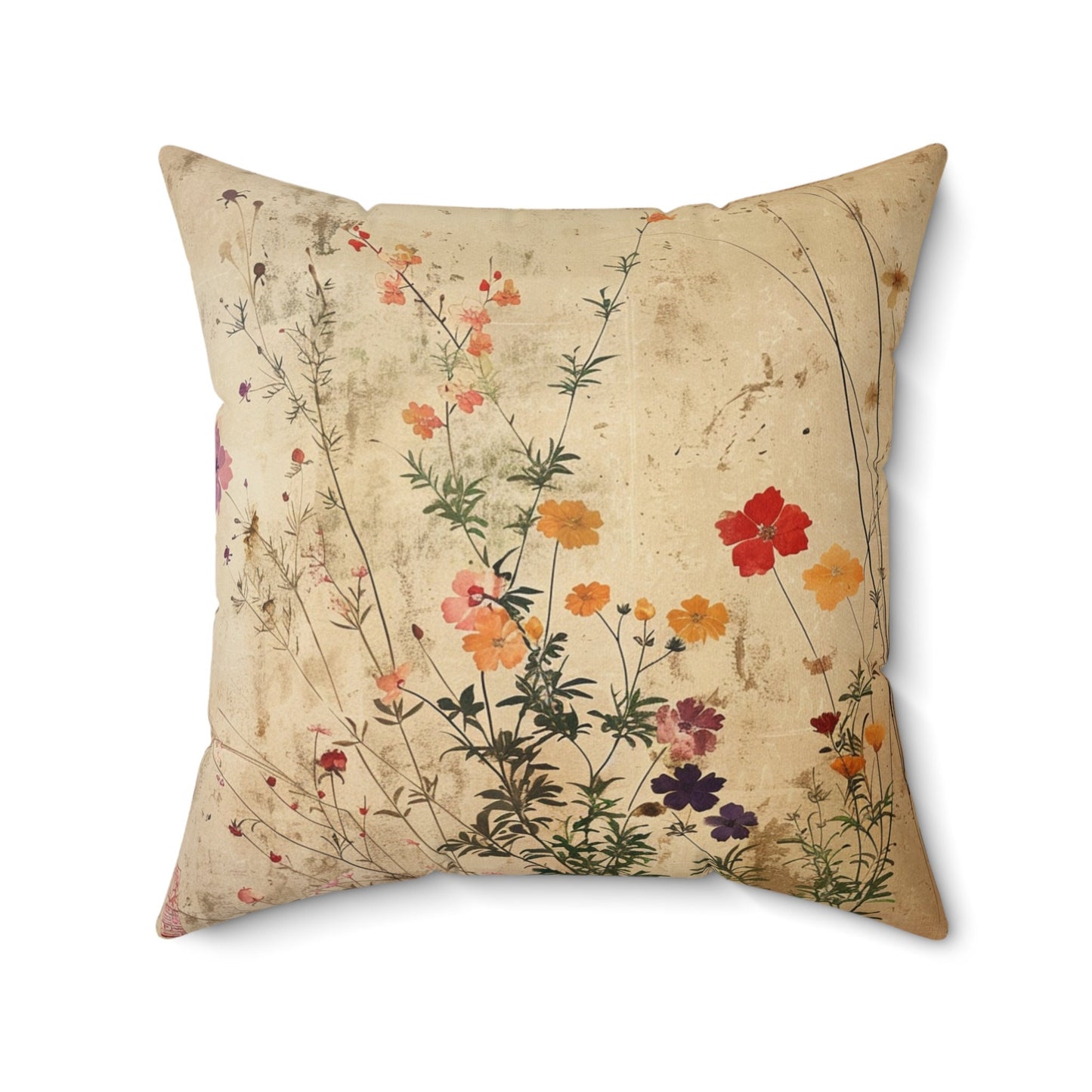 Japanese Wildflowers on a Spun Polyester Square Pillow