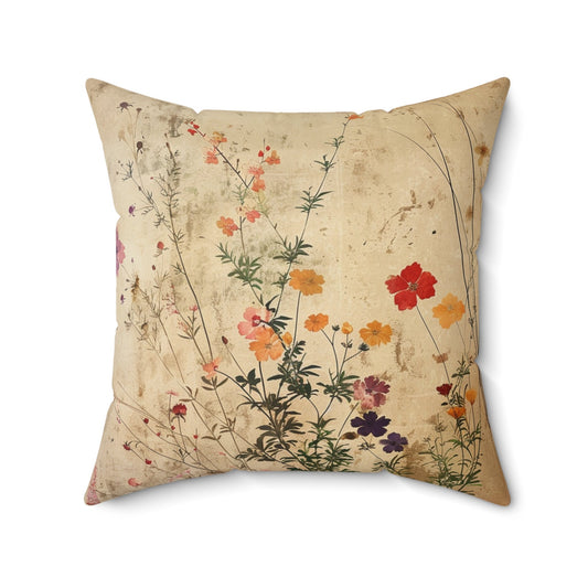 Japanese Wildflowers on a Spun Polyester Square Pillow