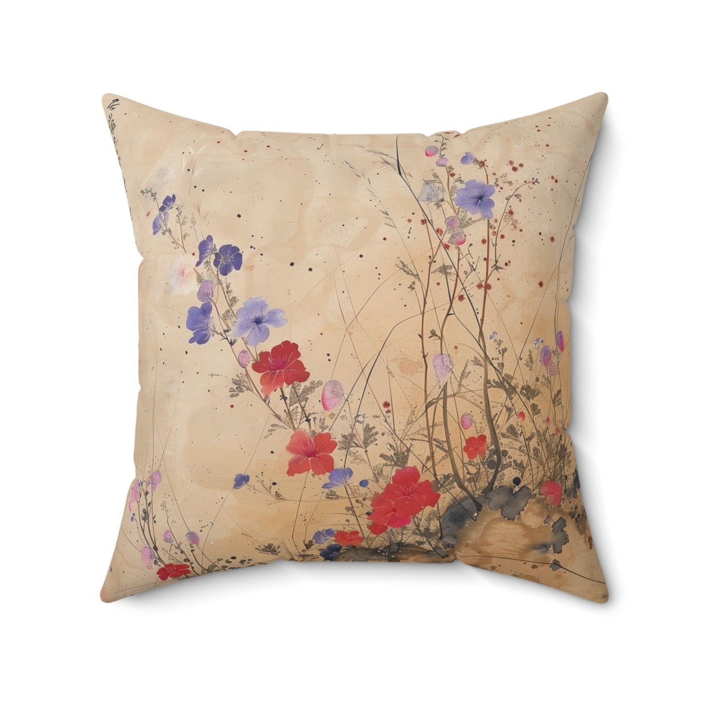 Japanese Wildflowers on a Spun Polyester Square Pillow