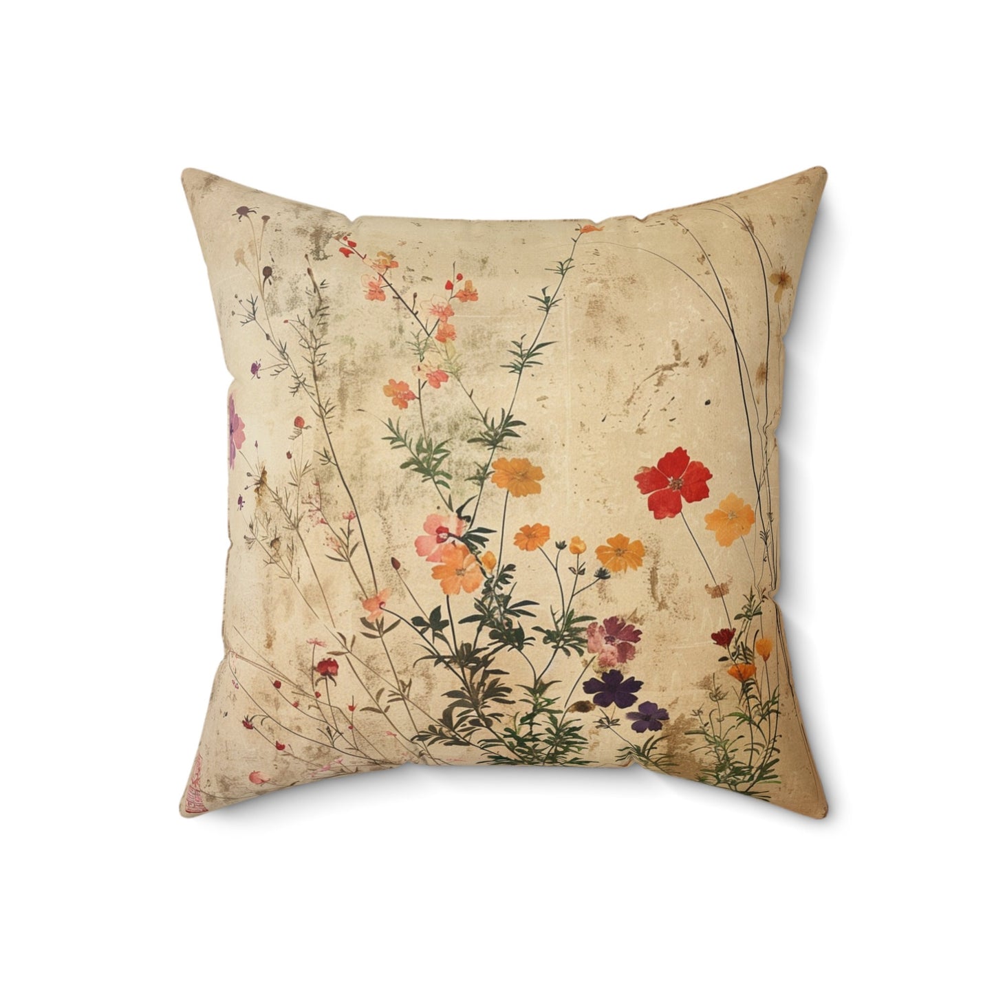 Japanese Wildflowers on a Spun Polyester Square Pillow