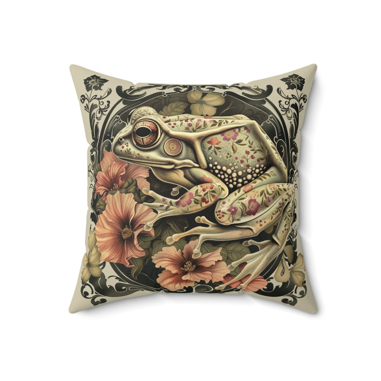 Victorian Frog Spun Polyester Square Pillow