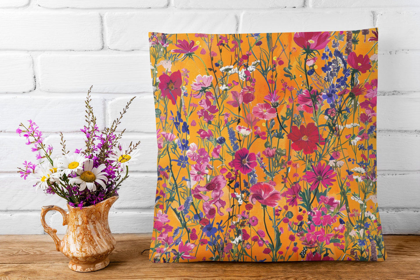 Wildflower Sunset Spun Polyester Square Pillow