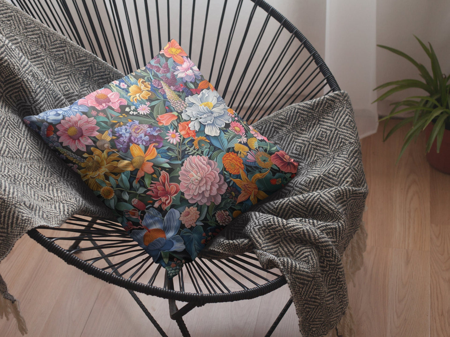 Futuristic Flowers Spun Polyester Square Pillow
