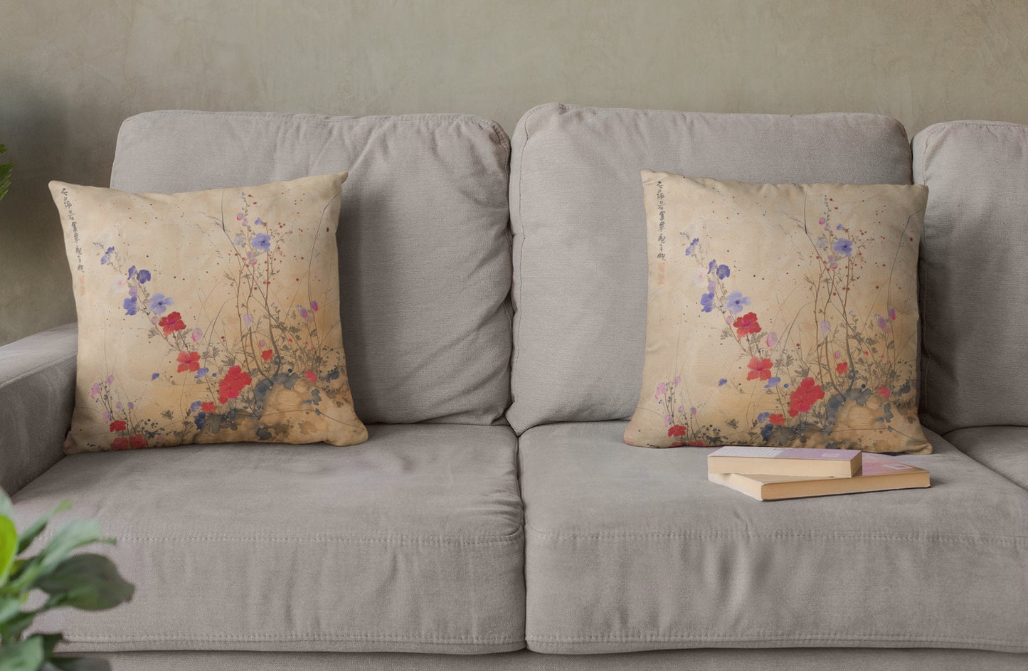 Japanese Wildflowers on a Spun Polyester Square Pillow