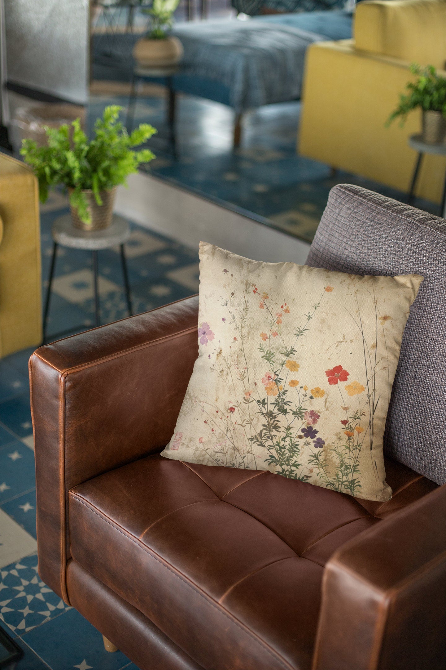 Japanese Wildflowers on a Spun Polyester Square Pillow