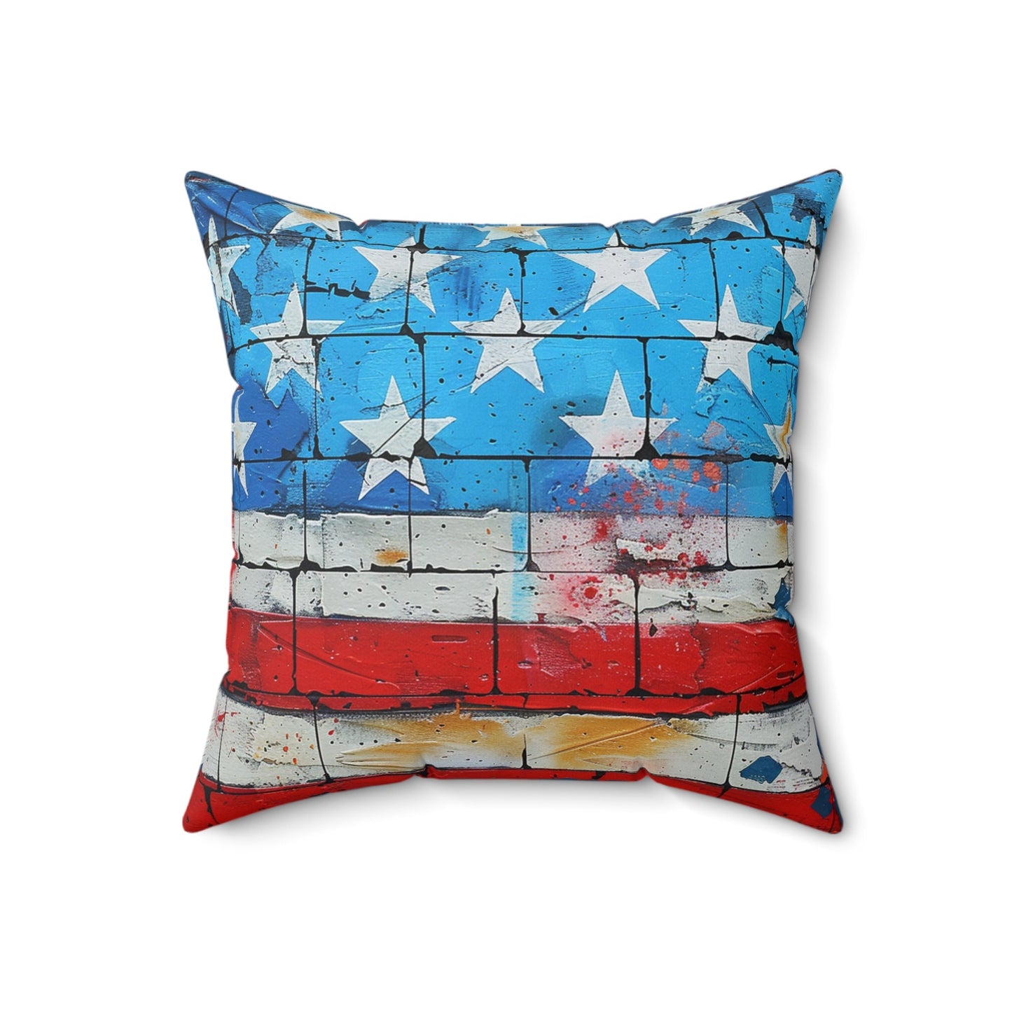American Flag Graffiti Spun Polyester Square Pillow