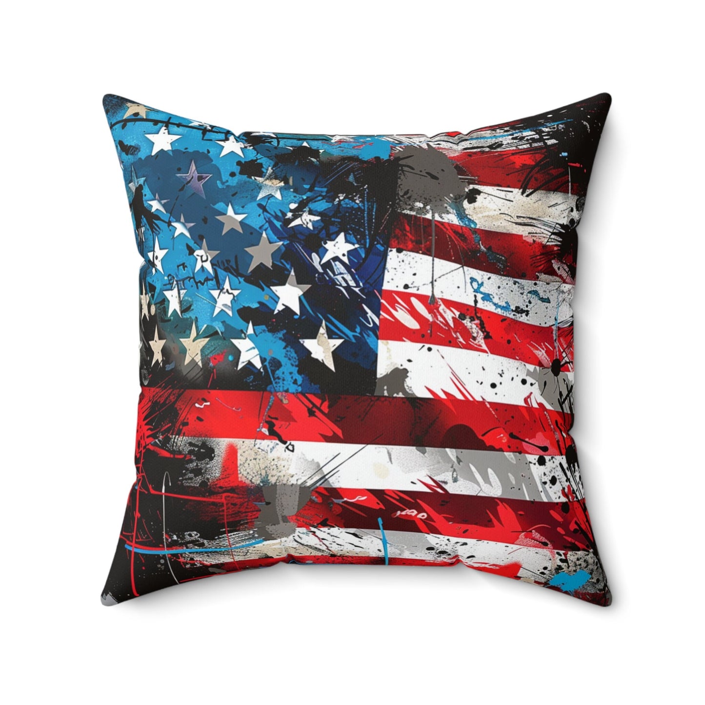 American Flag Graffiti Spun Polyester Square Pillow