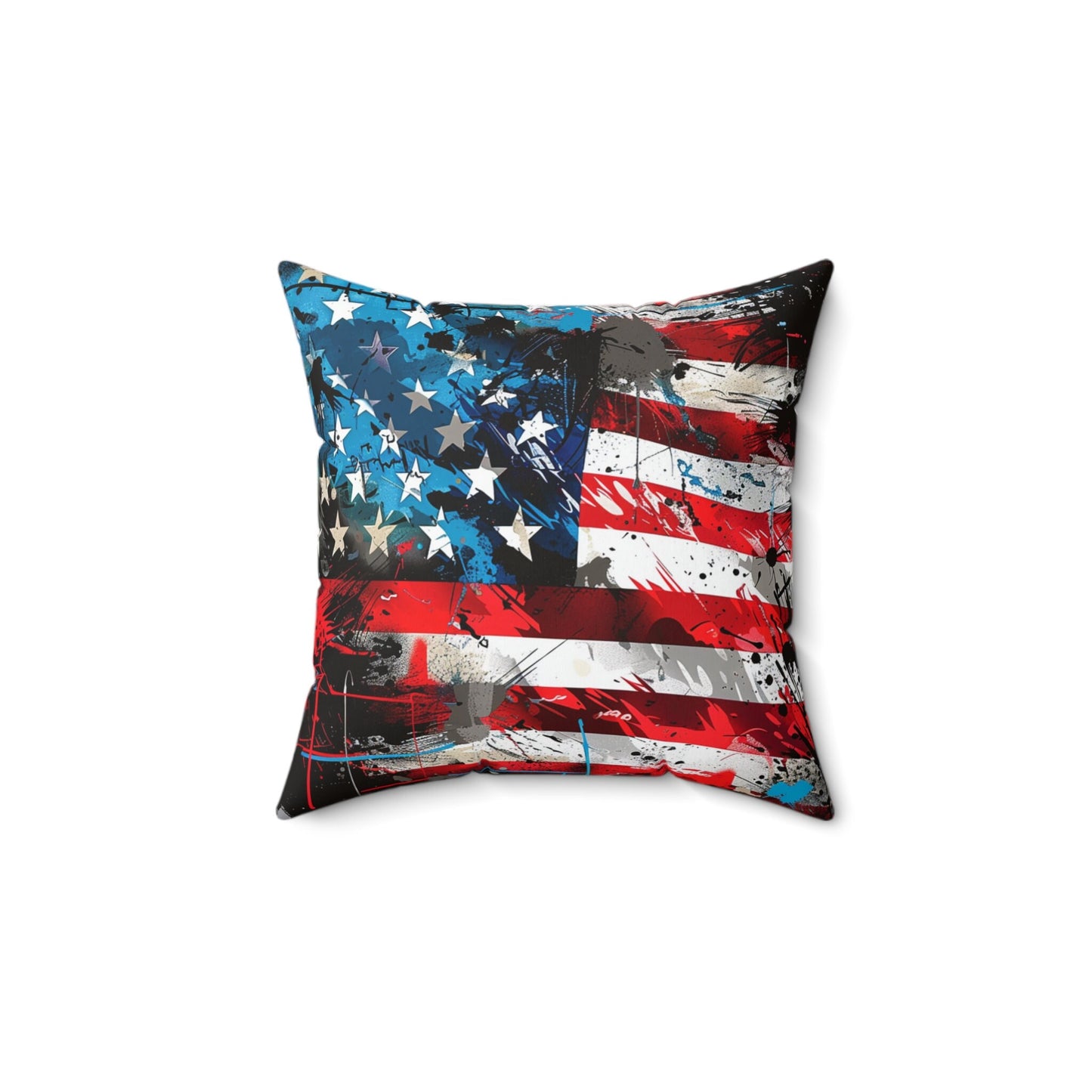 American Flag Graffiti Spun Polyester Square Pillow