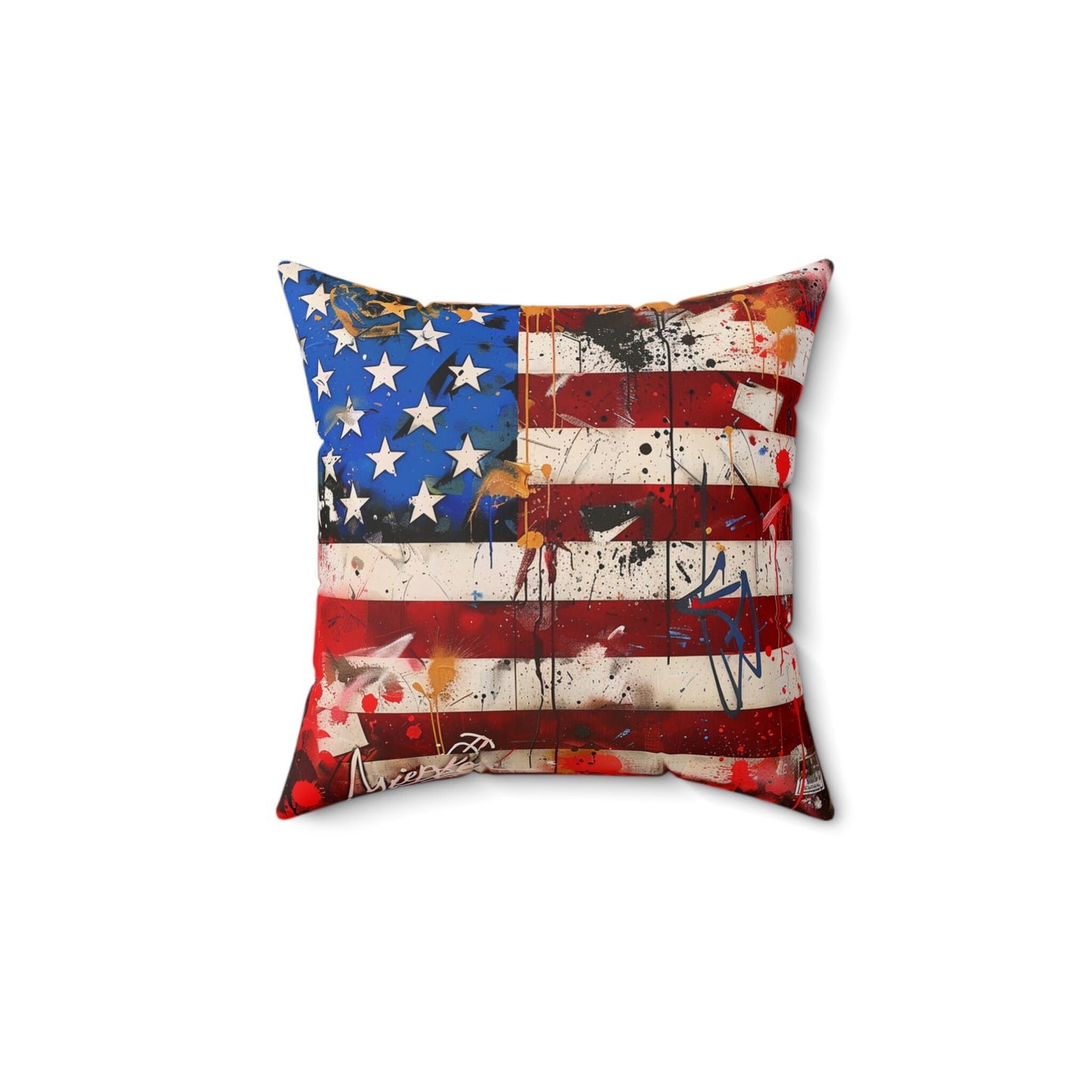 American Flag Graffiti Spun Polyester Square Pillow