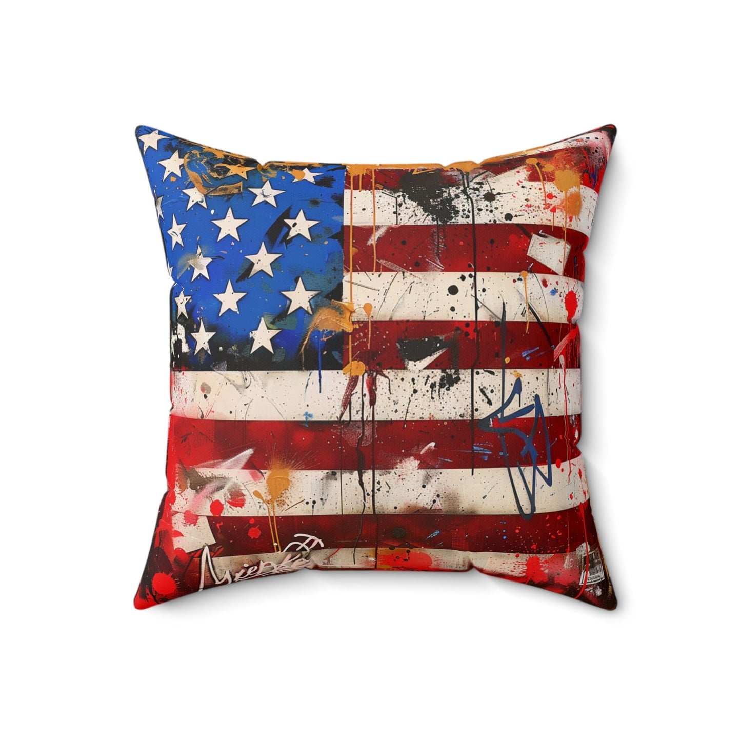 American Flag Graffiti Spun Polyester Square Pillow